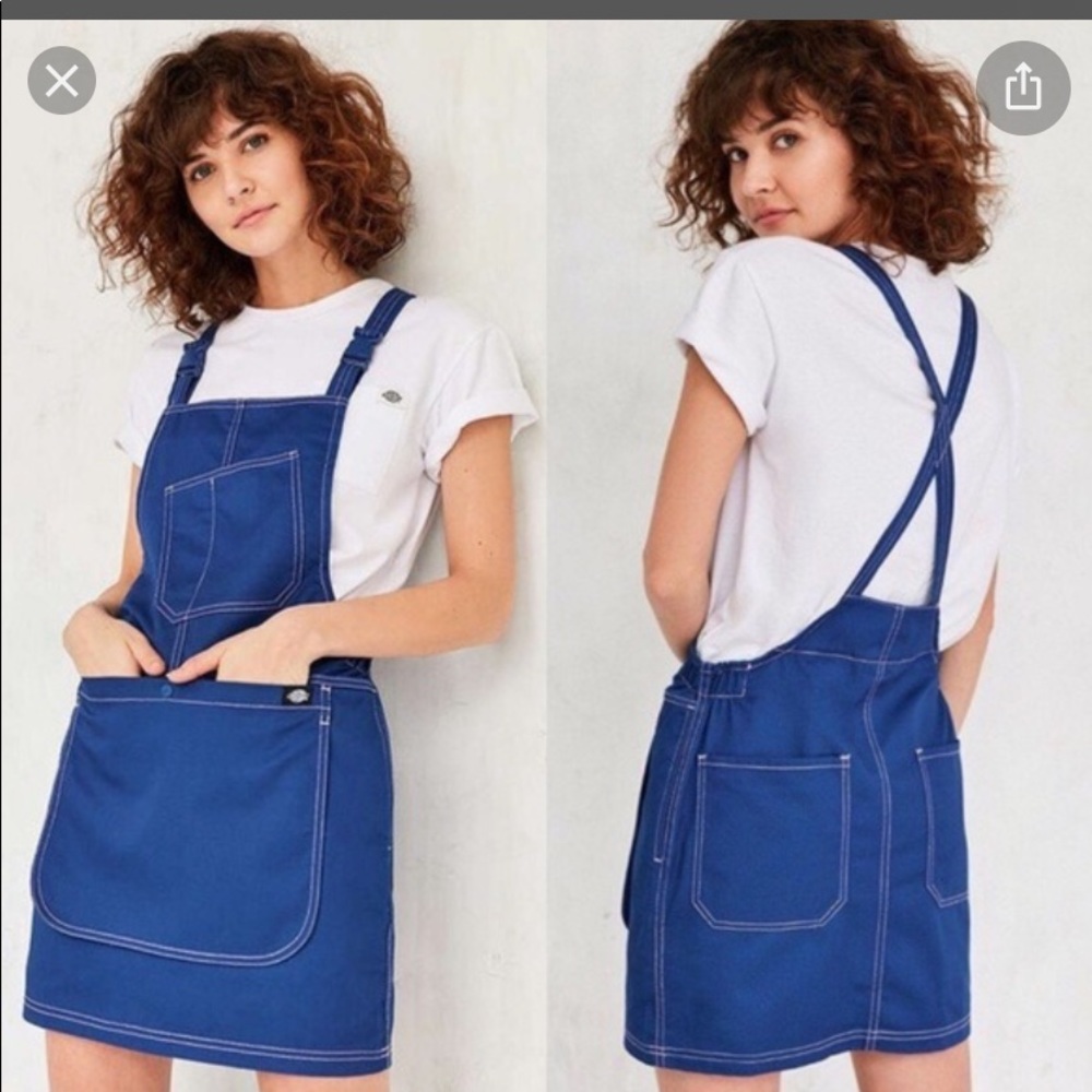 NEW UO Dickies Blue Pink Bib Skirt Overalls S